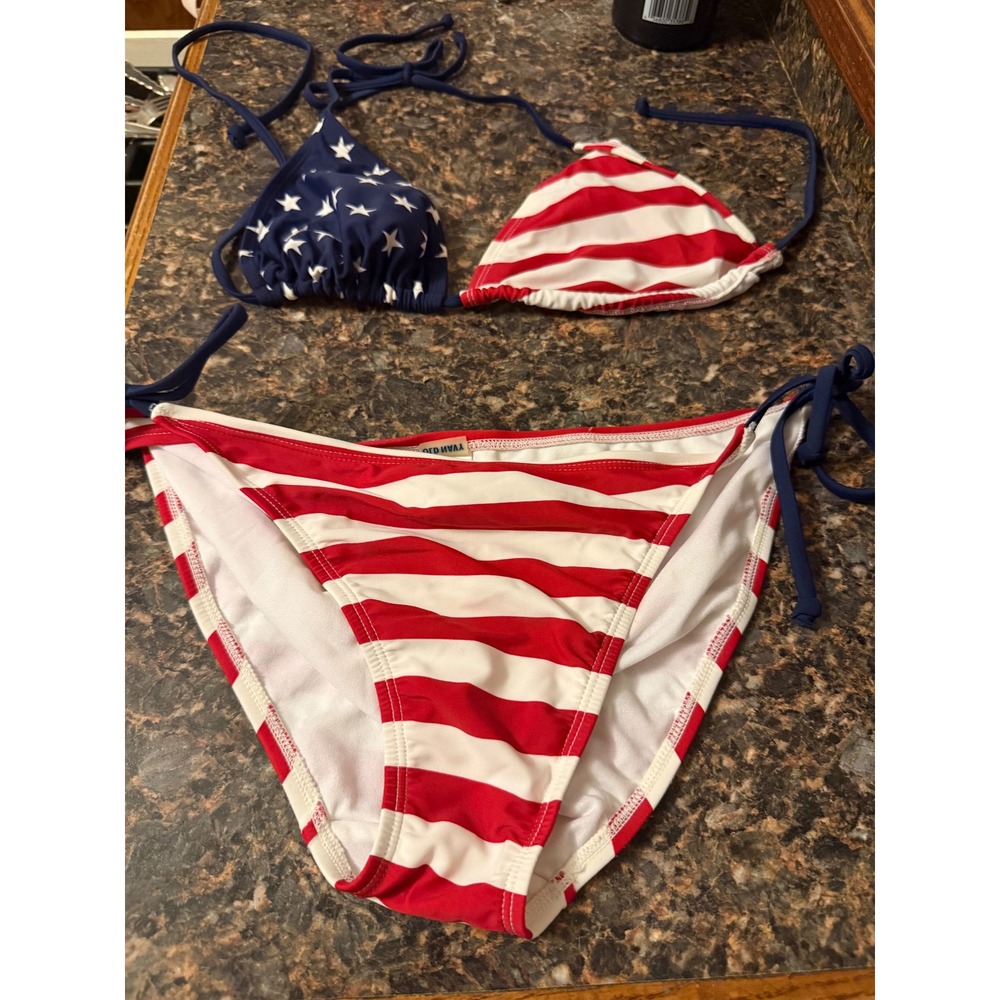 Old Navy Womens American Flag Bikini Set Stars Stripes Patriotic Swimsuit Large